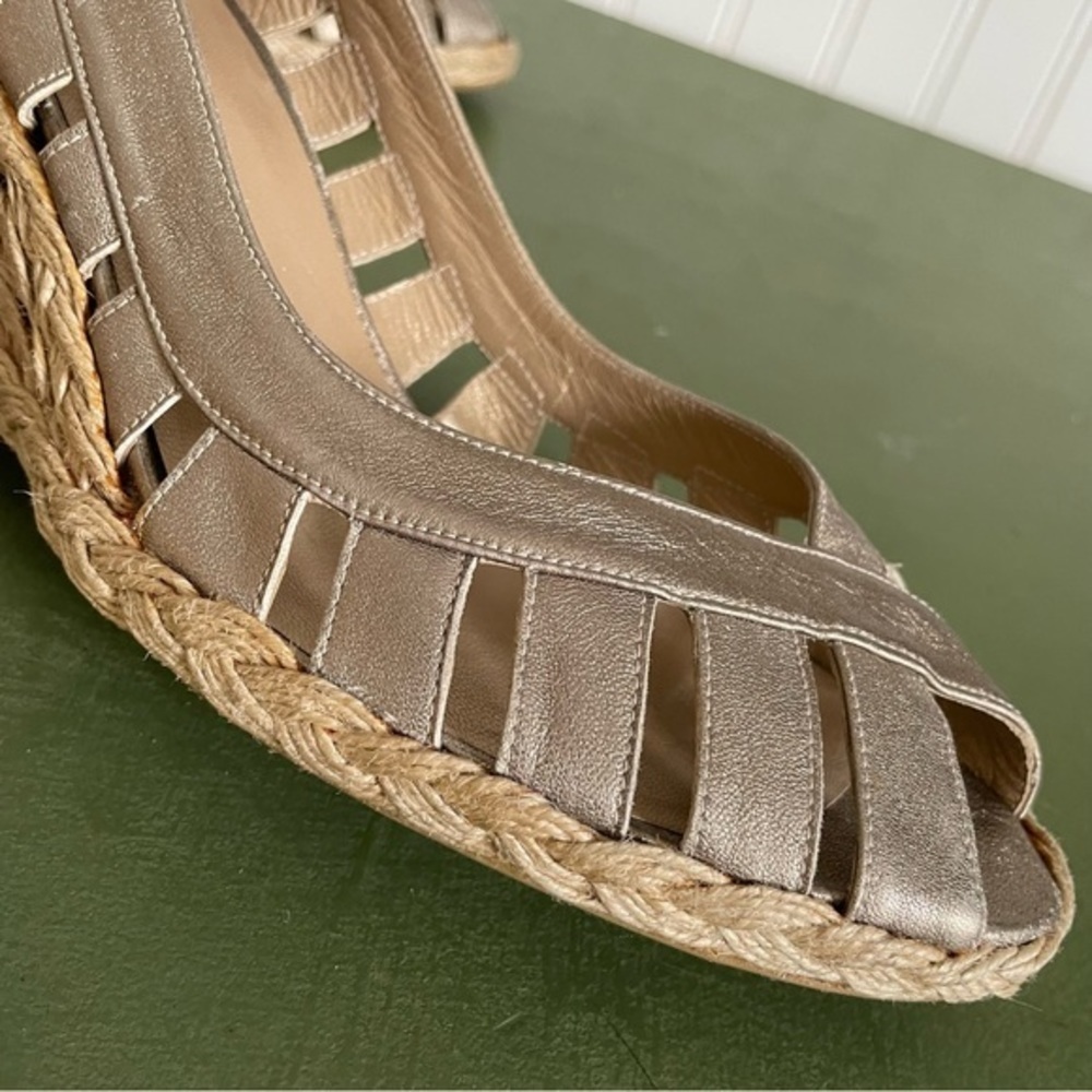 Stuart Weitzman Leather Wedge Espadrille Open Toe Sandals - Picture 8 of 15
